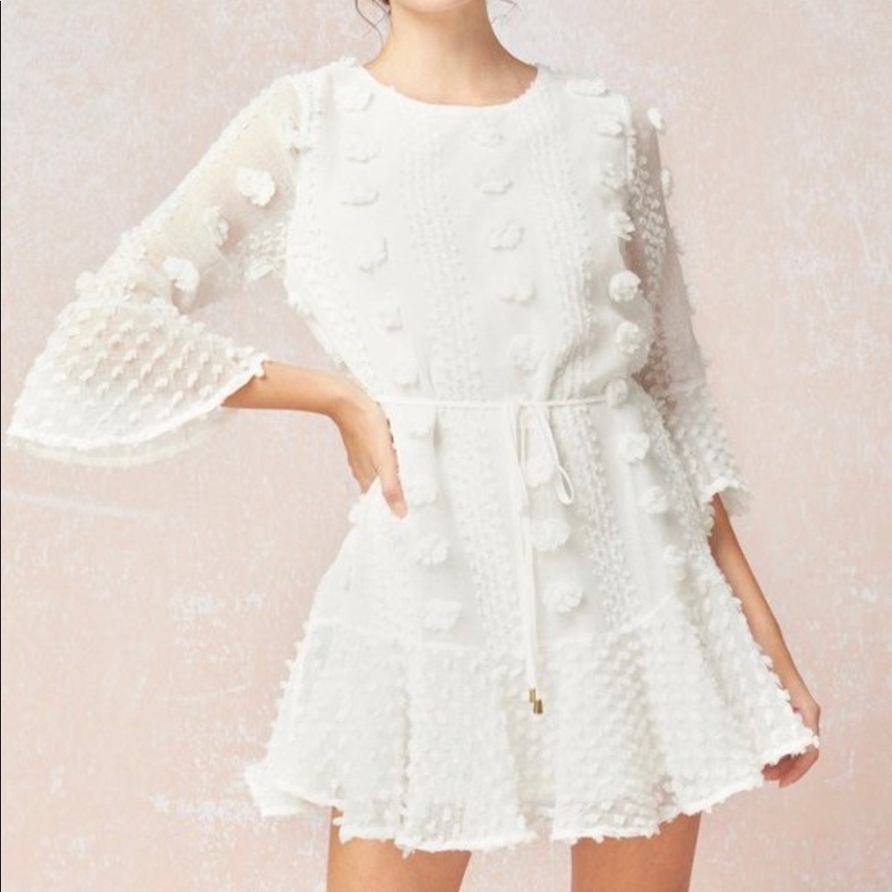 Boho white dress with flare skirt and bell sleeves